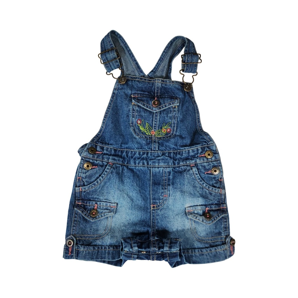Vintage Genuine Kids OshKosh Blue Denim Floral Embroidered Overalls 18M